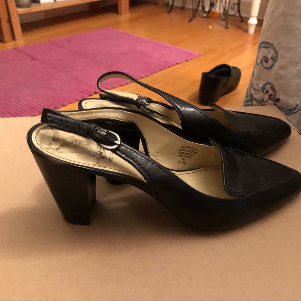 Ann Klien black leather sling backs